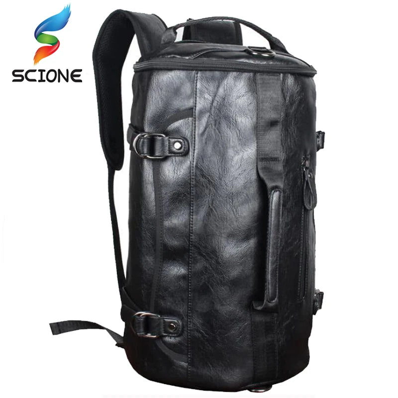 Scione Herren PU-Leder Gym Bag – Outdoor Fitness- & Reisetasche mit Schuhfach, wasserdicht und vielseitig tragbar