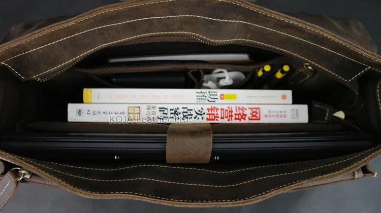MUNUKI Herren Leder-Aktentasche – Maletín Vintage Crazy Horse para portátiles y negocios de 15,6"
