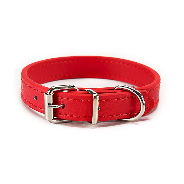 PU-Leder Hundehalsband – Verstellbares Basic Halsband mit Schnellverschluss für Hunde & Katzen (S–L)