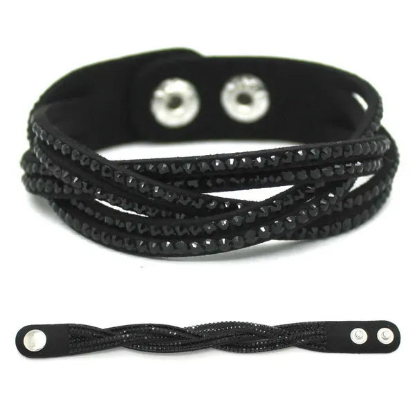 Kristall Lederarmband für Damen – Elegantes Stardust Armband mit Strass & Stern-Design, verstellbares europäisches Charm-Armband