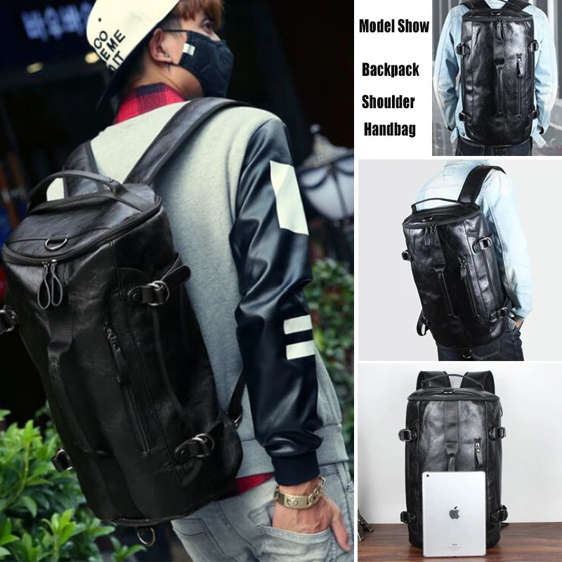 Scione Herren PU-Leder Gym Bag – Outdoor Fitness- & Reisetasche mit Schuhfach, wasserdicht und vielseitig tragbar