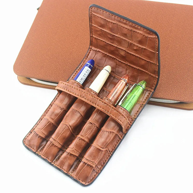Handgefertigtes Vintage Leather Stifteetui for 4 Stifte – Elegantes Pen Case en cuir pour Füllfederhalter, Kugelschreiber &amp; Stylus