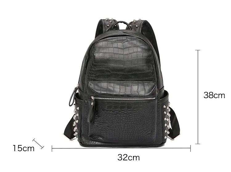 NIGEDU Herren Lederlook Rucksack – Großer Laptoprucksack mit Krokoprägung &amp; Nieten, 15,6 Zoll, Moda y viajes 