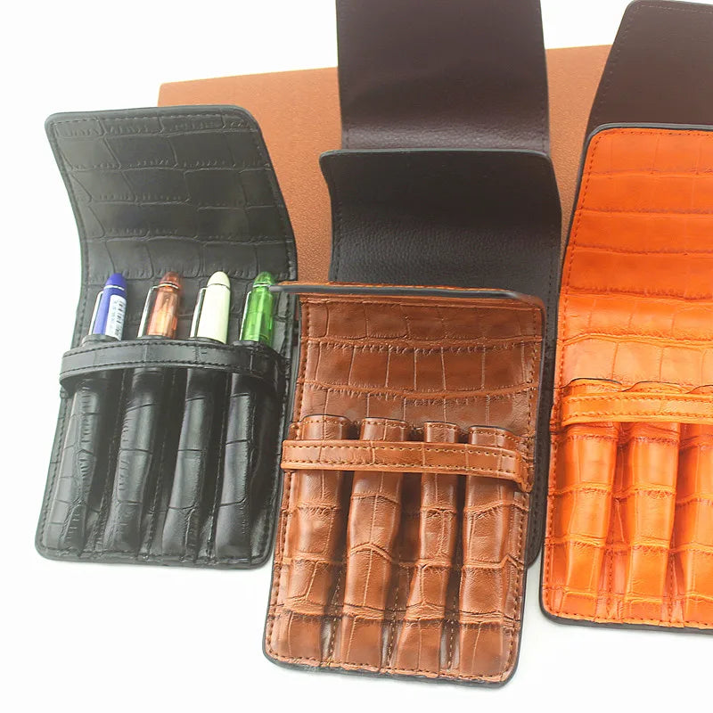 Handgefertigtes Vintage Leather Stifteetui for 4 Stifte – Elegantes Pen Case en cuir pour Füllfederhalter, Kugelschreiber &amp; Stylus