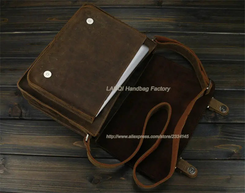 FANCODI Herren Vintage Crazy Horse Leder Tasche - Bandolera y bolso de mensajero en cuero de vaca real