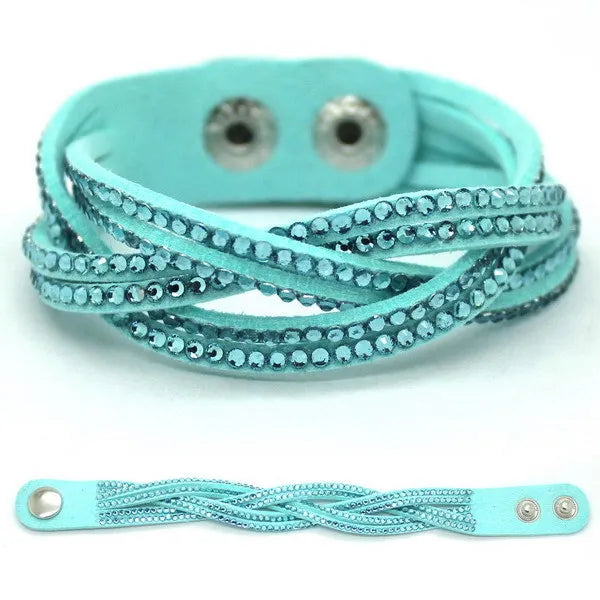 Kristall Lederarmband für Damen – Elegantes Stardust Armband mit Strass & Stern-Design, verstellbares europäisches Charm-Armband