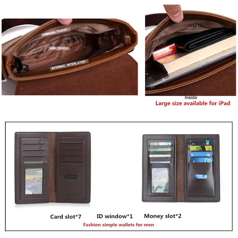 JEEP BULUO Herren PU-Leder Messenger Bag 2er-Set – Business & Casual Crossbody Schultertaschen für Männer