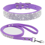 Didog Wildleder Hundehalsband & Leine Set mit Strass – Verstellbares Welpen- & Katzenhalsband für kleine & mittelgroße Tiere