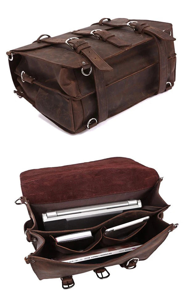 FANCODI Vintage Herren Leder-Aktentasche – Crazy Horse Leder Business Bag para portátil de 15,6 pulgadas, bolso de mano y bolso de mano