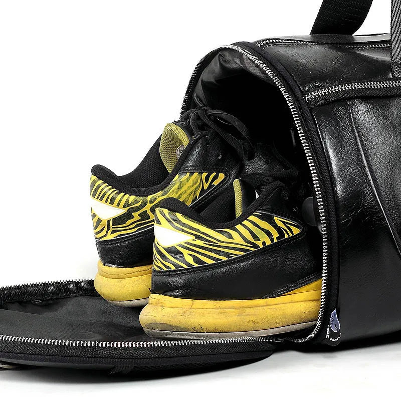 Wellvo Herren PU Leather Reisetasche – Modische Travel Duffle mit Schuhfach, leichte Schulter- &amp; Sporttasche for Reisen, Fitness &amp; Alltag 