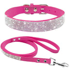 Didog Wildleder Hundehalsband & Leine Set mit Strass – Verstellbares Welpen- & Katzenhalsband für kleine & mittelgroße Tiere