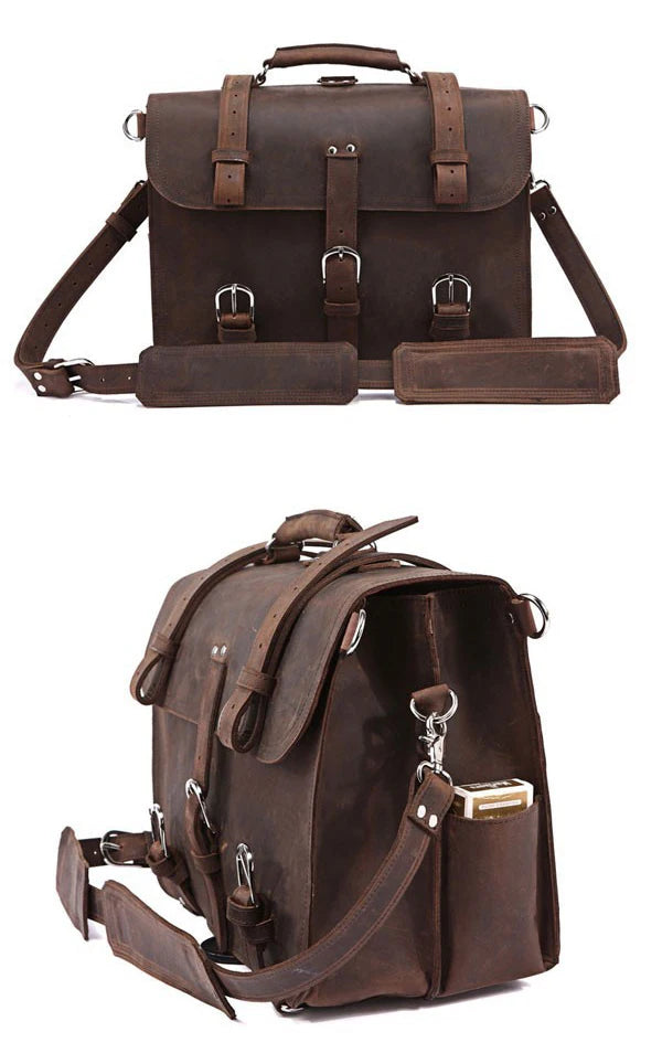 FANCODI Vintage Herren Leder-Aktentasche – Crazy Horse Leder Business Bag für 15,6-Zoll Laptop, Schulter- und Handtasche