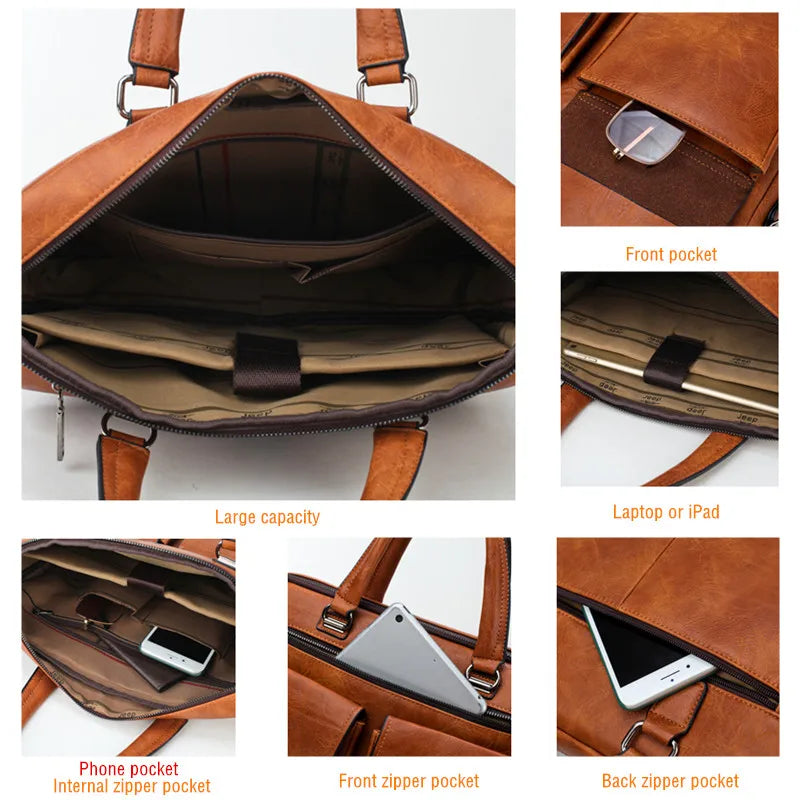JEEP BULUO Herren Business Briefcase 2-teiliges Set – Hochwertige Split-Leder Aktentasche für 13,3 Zoll Laptop & A4 Unterlagen
