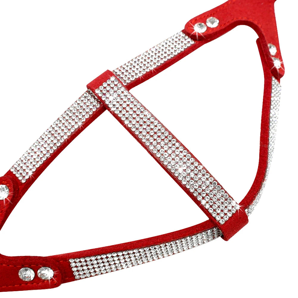 Rhinestone Welpen Hundegeschirr aus Wildleder – Glänzendes Bling Kristall-Geschirr für kleine Hunde & Katzen (Chihuahua, Französische Bulldogge)