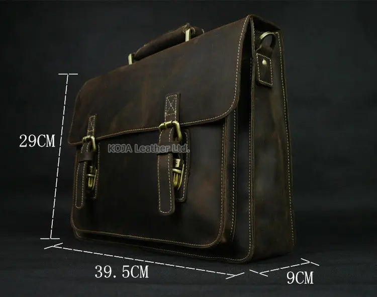 MUNUKI Herren Leder-Aktentasche – Maletín Vintage Crazy Horse para portátiles y negocios de 15,6"