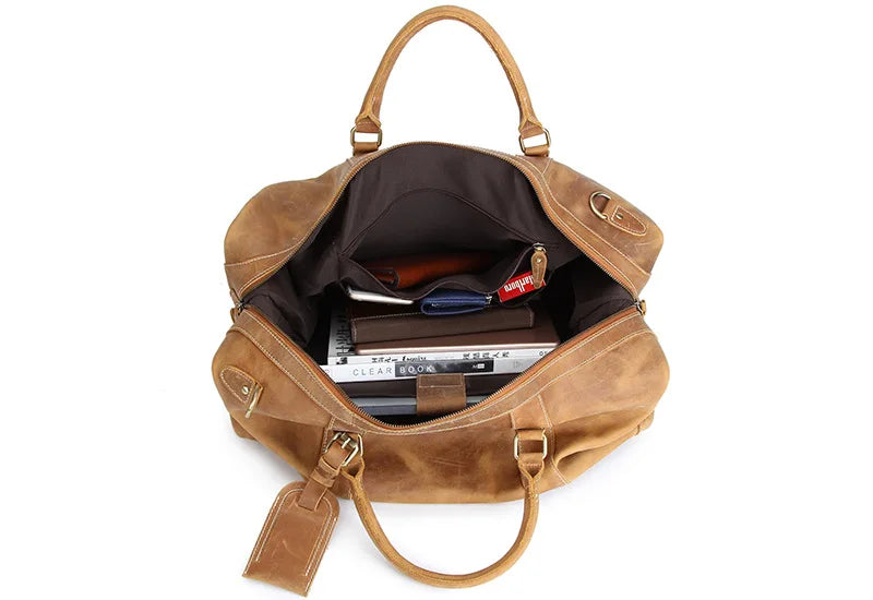 FANCODI Bolsa de viaje de cuero para hombre Vintage – Große Crazy Horse Duffle Bag aus echtem Rindsleder, robuste Weekender &amp; Overnight Tasche M110