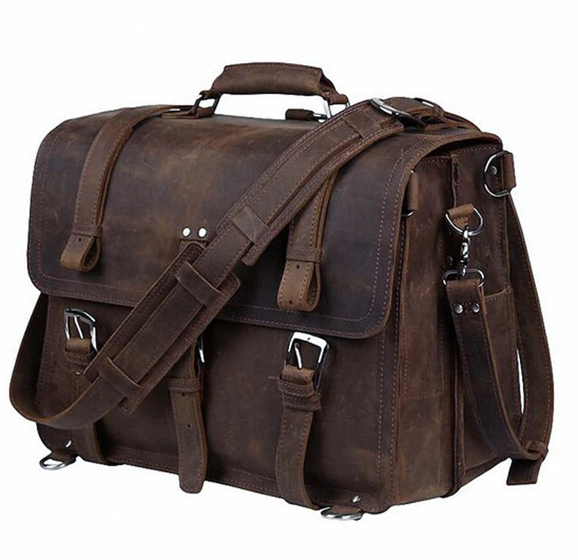 FANCODI Vintage Herren Leder-Aktentasche – Crazy Horse Leder Business Bag para portátil de 15,6 pulgadas, bolso de mano y bolso de mano