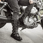 OLOMM Herren Motorrad- & Combat Boots – Punk Gothic Mid-Calf Stiefel aus PU Leder, Rock-Punk Schuhe, Größen 38-46