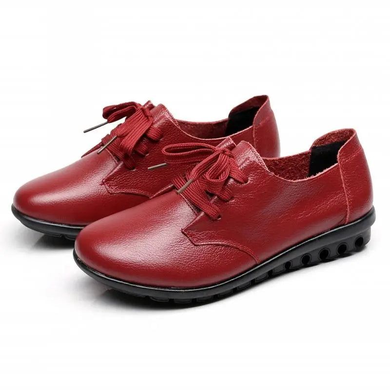 Lorilury Damen Leder Moccasins – Bequeme Wedges mit Klettverschluss, rutschfeste Flats für breite Füße