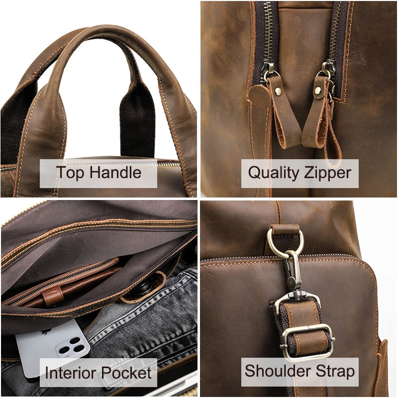 CONTACT'S Vintage Leder Reisetasche für Herren – Grande Business- &amp; Travel Tote aus echtem Crazy Horse Rindsleder para 14 Zoll Laptop