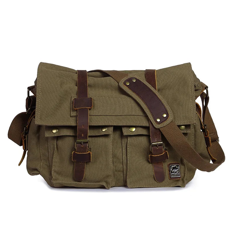 IGETBAG Unisex Messenger Bag – Vintage Canvas & Leder, Crossbody Schultertasche für Damen & Herren, Casual Travel Bag
