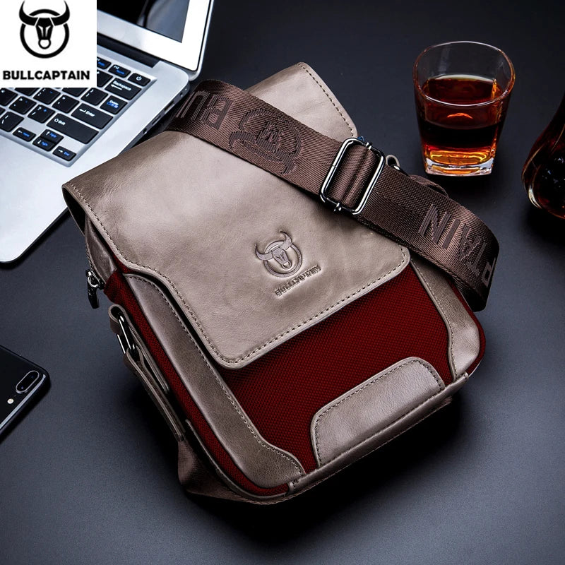 BULLCAPTAIN Herren Leder Messenger Bag – Casual & Business Crossbody Bag aus Echtem Leder