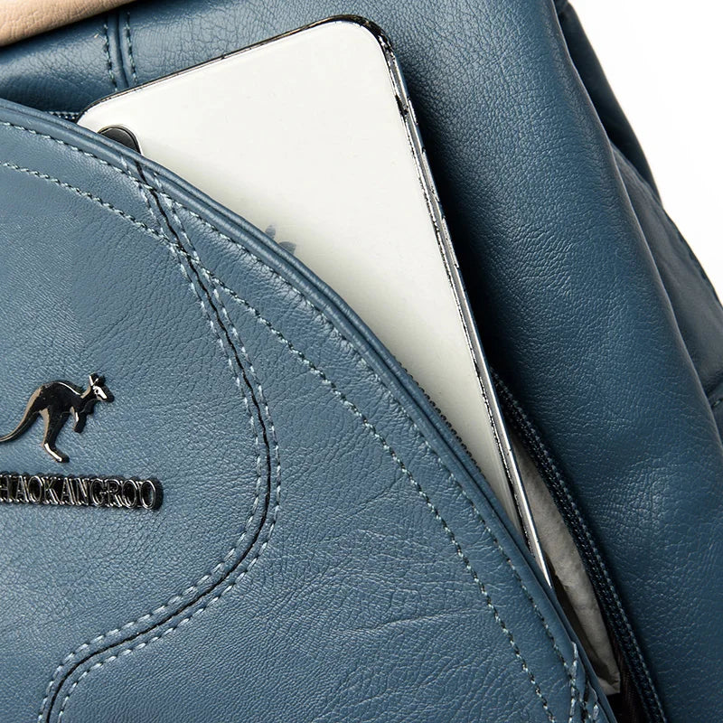 KMFFLY Damen Leder-Rucksack – Modischer PU-Rucksack mit Reißverschluss & Schloss, kompakter Schul- & Reise-Backpack