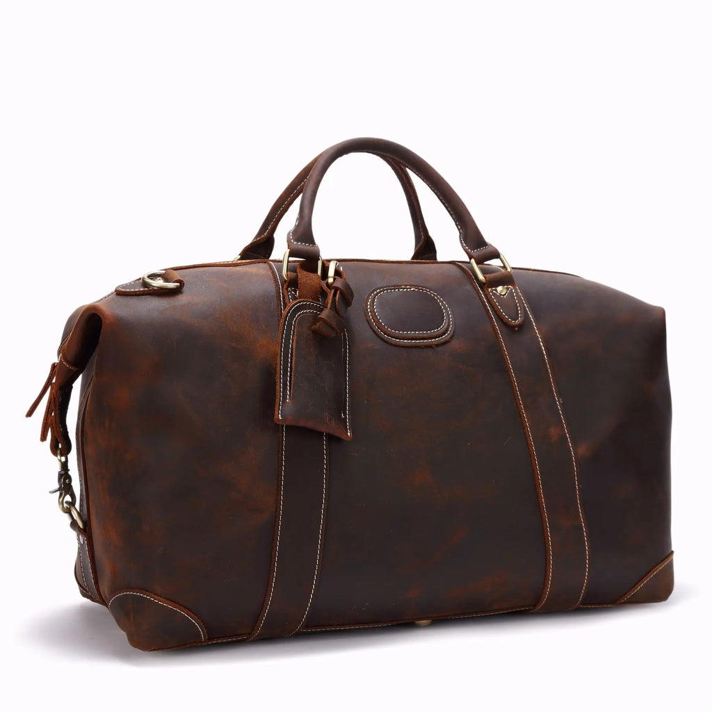 FANCODI Bolsa de viaje de cuero para hombre Vintage – Große Crazy Horse Duffle Bag aus echtem Rindsleder, robuste Weekender &amp; Overnight Tasche M110