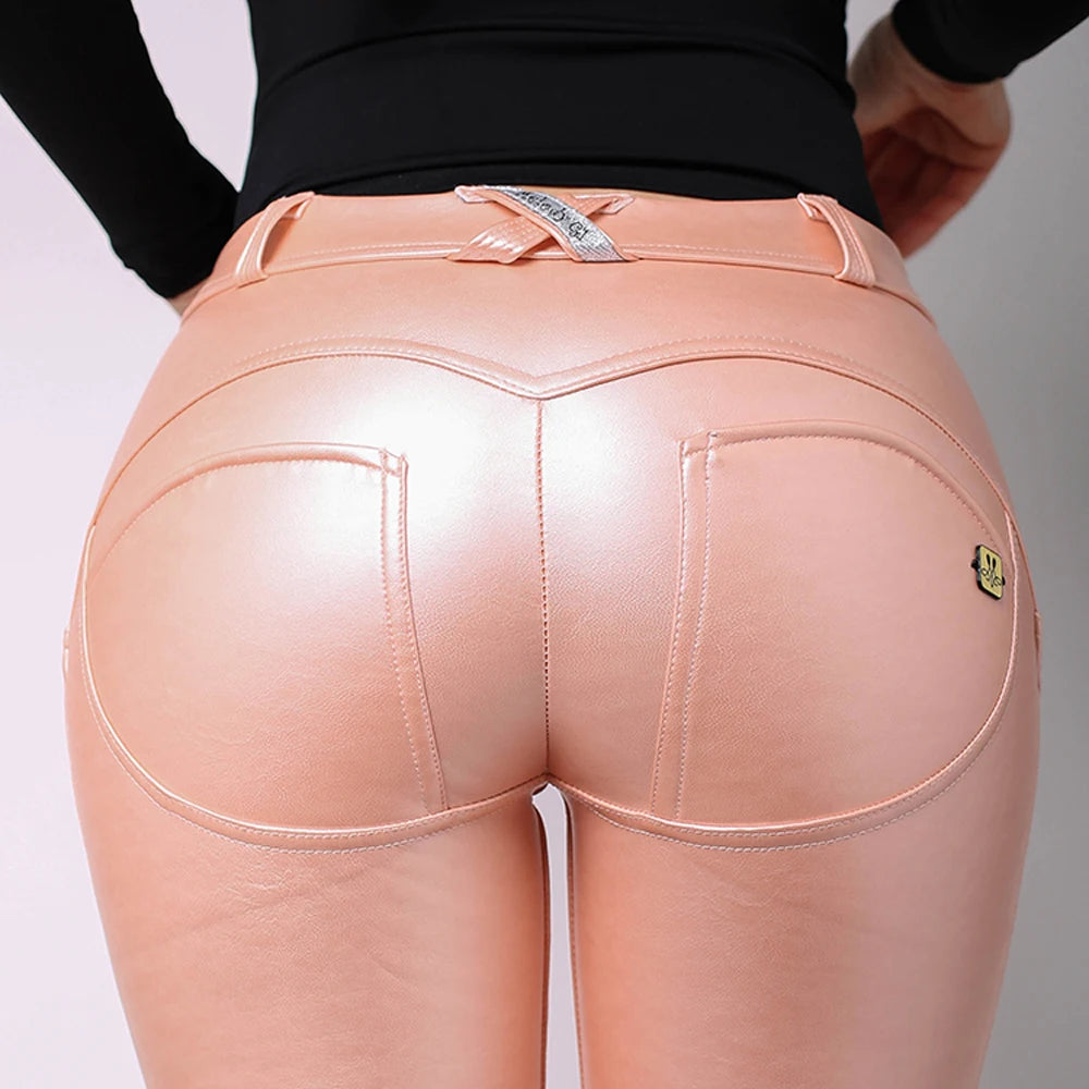 Shascullfits Melody Damen Lederleggings Push-Up – Braune Eco-Leder Leggings mit Stretch, figurformende Sport Tights