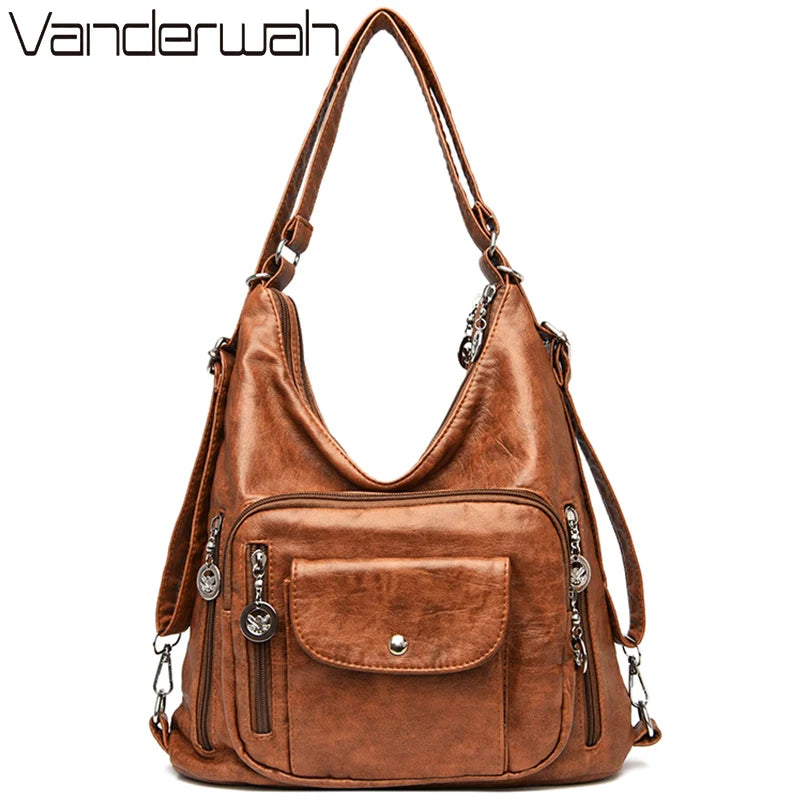 VANDERWAH Damen Rucksack aus gewaschenem PU-Leder – Großer Fashion Rucksack für Reise, Alltag & Schule (20–35 L)
