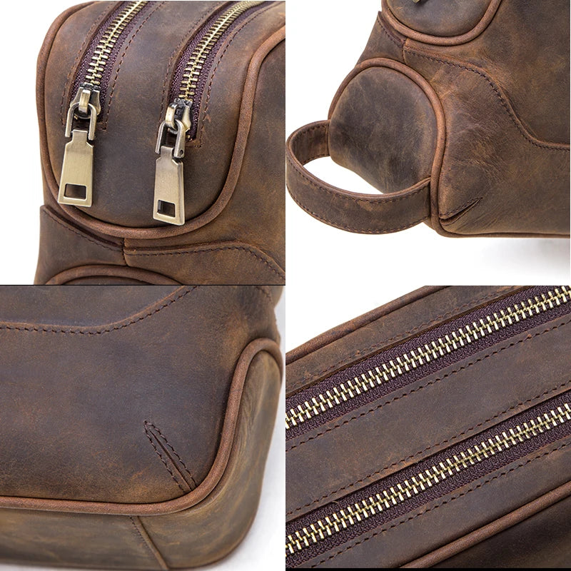 Contact'S Herren Kosmetiktasche aus echtem Leder – Luxus Kulturbeutel aus Rindsleder, große Kapazität, Vintage Reise-Organizer 
