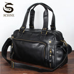 scione Herren Reisetasche aus PU Leder – Vintage Travel Bag & Laptoptasche, Casual Schulter- & Handtasche in Schwarz oder Braun