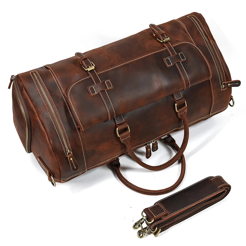 LUUFAN Herren Leder Reisetasche aus echtem Rindsleder – Große Vintage Crazy Horse Duffle Bag mit Schuhfach, Business- & Weekender Tasche