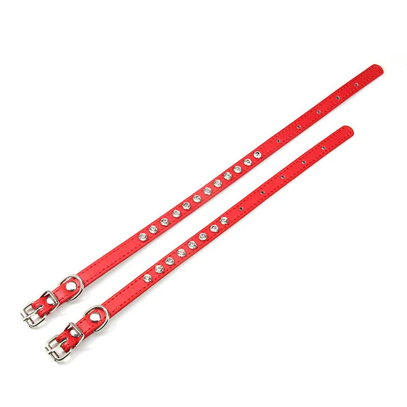 Bling Strass Hunde- & Katzenhalsband aus PU-Leder – Kristall-Diamant Halsband mit Leine für kleine Hunde (12 Farben)