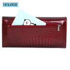 VICKAWEB Damen Geldbörse aus echtem Leder - Lange Fashion Wallet mit Doppel-Reißverschluss, großer Kapazität &amp; Alligator-Prägung (VK-AE501) 