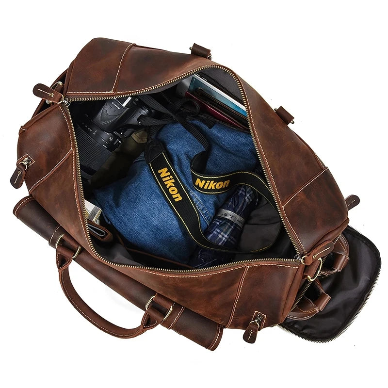 LUUFAN Herren Leder Reisetasche aus echtem Rindsleder – Große Vintage Crazy Horse Duffle Bag mit Schuhfach, Business- & Weekender Tasche