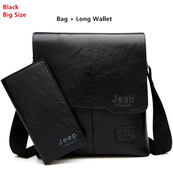 JEEP BULUO Herren PU-Leder Messenger Bag 2er-Set – Business & Casual Crossbody Schultertaschen für Männer