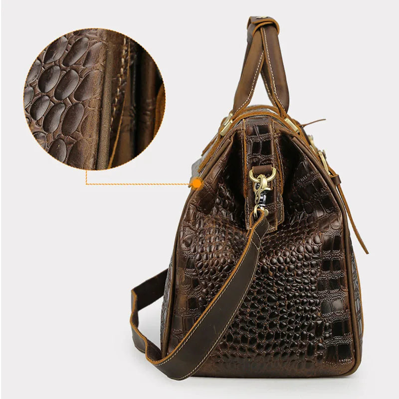 Luufan Vintage Crazy Horse Bolsas de viaje de cuero para hombres – Bolsa de viaje grande aus echtem Rindsleder mit Schloss &amp; Krokodil-Prägung