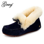 GRWG Damen Winter Flats – Handgefertigte Loafers aus echtem Pigskin-Leder mit Schafwoll-Innensohle, rutschfeste Slip-On Mokassins