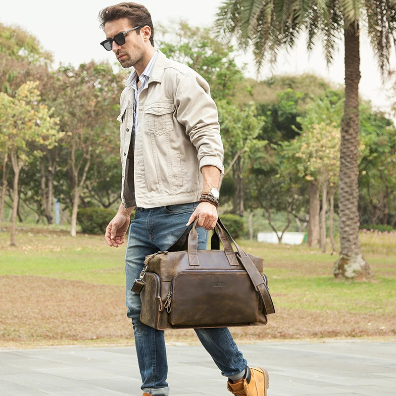 CONTACT'S Vintage Leder Reisetasche für Herren – Grande Business- &amp; Travel Tote aus echtem Crazy Horse Rindsleder para 14 Zoll Laptop