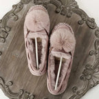 GRWG Mocassins en cuir pour femmes – Mocassins d'hiver faits à la main en peau de porc véritable, avec des chaussures plates à enfiler avec des chaussures en laine