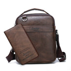 JEEP BULUO Herren 2-teiliges Messenger Bag Set – Split-Leder Schultertasche & Business Crossbody für iPad Mini