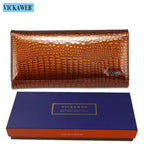 VICKAWEB Damen Geldbörse aus echtem Leder - Lange Fashion Wallet mit Doppel-Reißverschluss, großer Kapazität &amp; Alligator-Prägung (VK-AE501) 