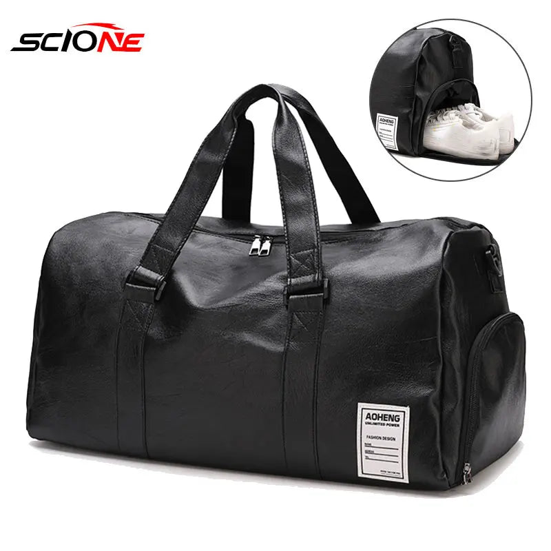 Scione PU-Leder Gym Bag XA18A – Fitness- & Reisetasche mit Dry/Wet-Trennung, Schuhfach und Schulter-/Crossbody-Trageoption