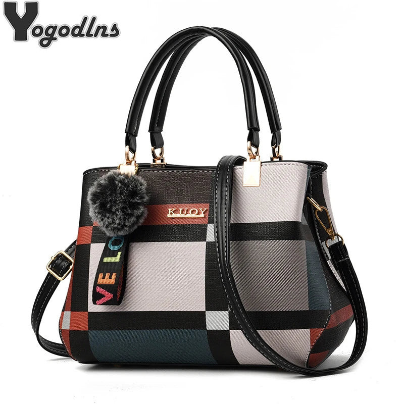 Elegante Designer Damenhandtasche aus PU-Leder – Messenger & Crossbody Bag mit Fell-Detail, Schulter- & Tote Bag
