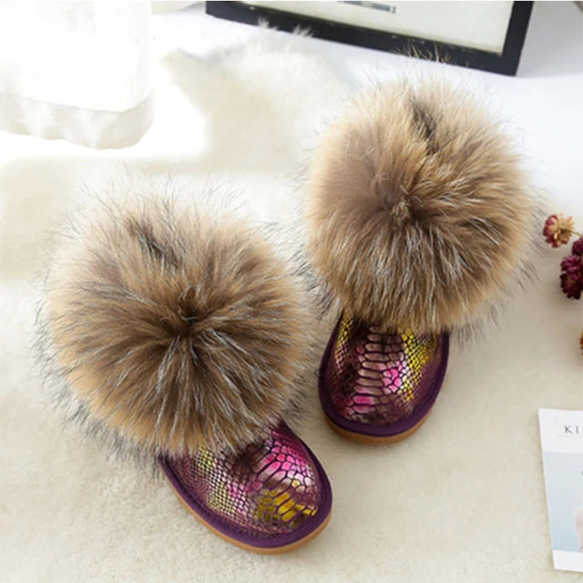 JOYHOPY Damen Schneestiefel aus echtem Leder – Knöchelhohe Winterboots mit warmem Fellfutter &amp; flacher Sohle