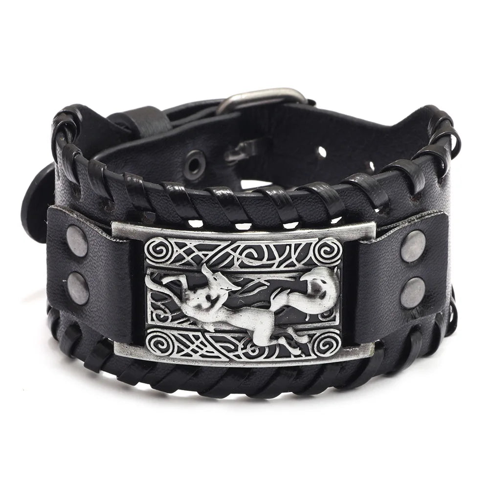 Totem Design Wide Leather Pirate Compass Bracelet Men's Bracelet Celtic Viking Jewelry Compass Bracelet Accessories Party Gifts