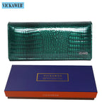 VICKAWEB Damen Geldbörse aus echtem Leder - Lange Fashion Wallet mit Doppel-Reißverschluss, großer Kapazität &amp; Alligator-Prägung (VK-AE501) 