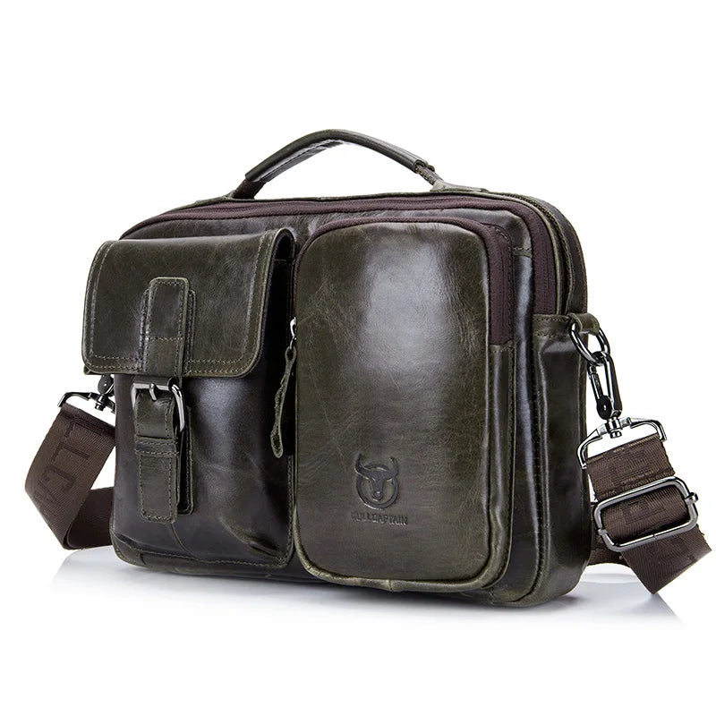 BULLCAPTAIN Bolso bandolera de cuero para hombre – Maletín de negocios y mensajero vintage con fach para computadora portátil