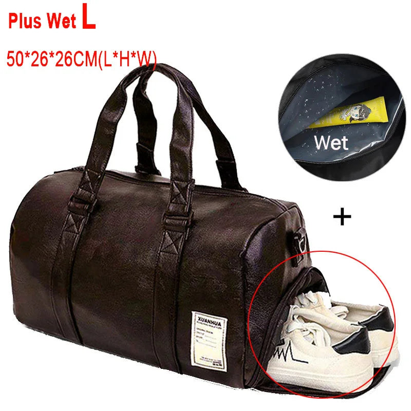 Scione PU-Leder Gym Bag XA18A – Fitness- & Reisetasche mit Dry/Wet-Trennung, Schuhfach und Schulter-/Crossbody-Trageoption
